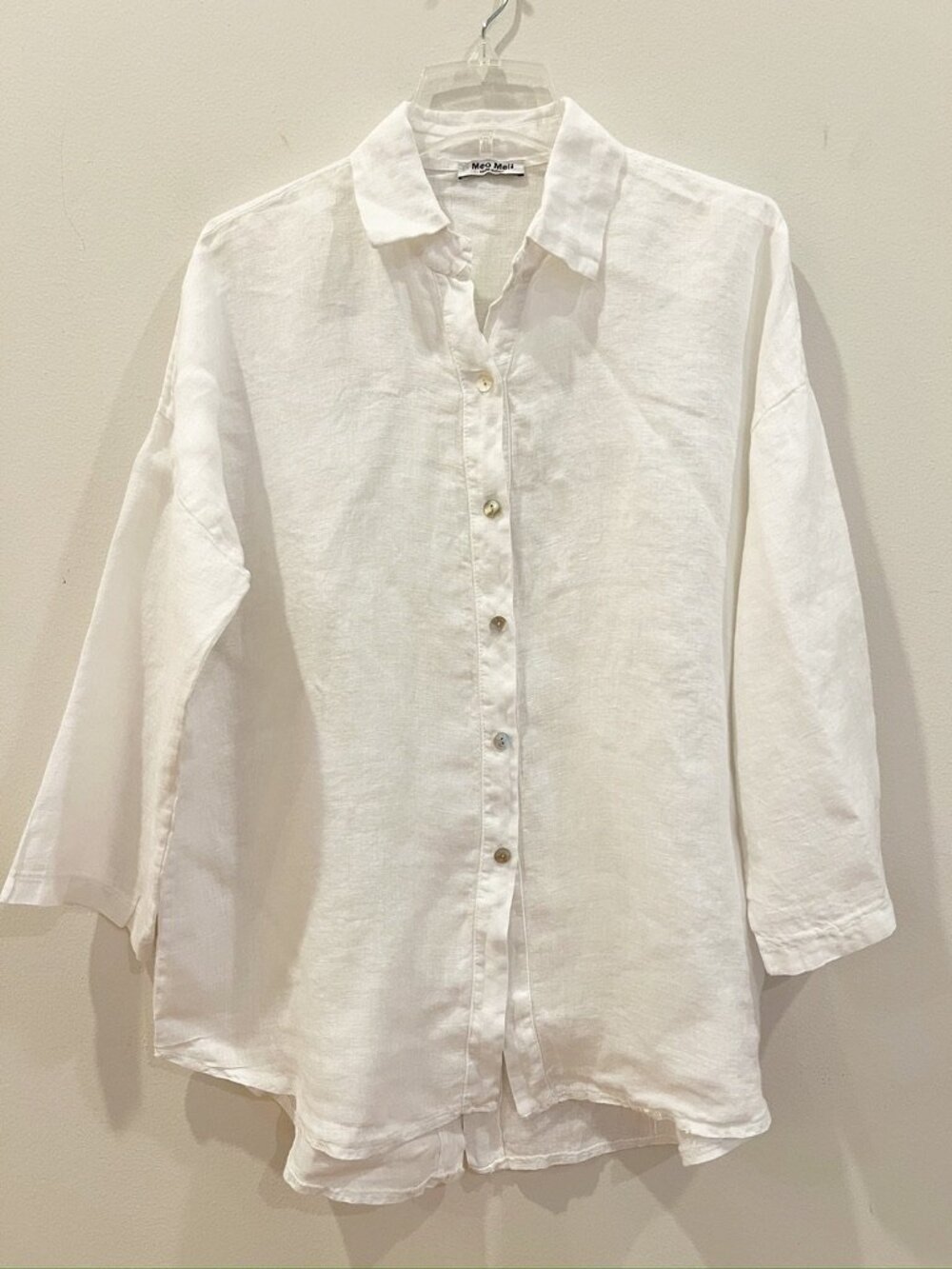 Meo Meli Linen Top Womens Medium White Front Back Buttons Lagenlook Beach Tunic